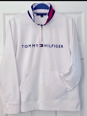 Tommy Hilfiger White 1/4 Zipper Boys Pullover  Size:L Preowned